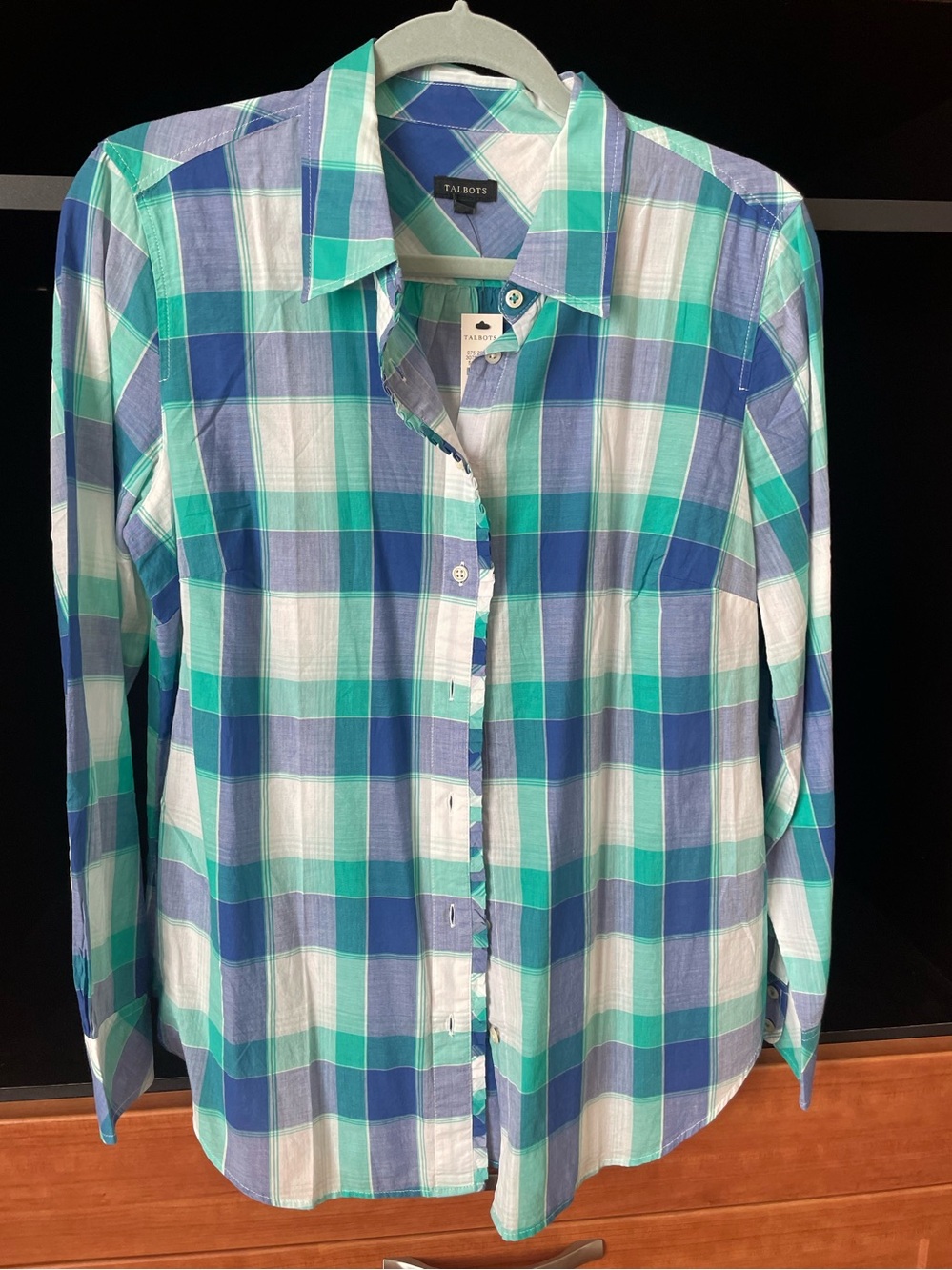 Talbots Women's Blue & Green Plaid Button-Up Shirt